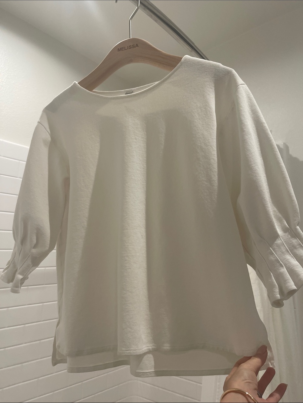 White Boatneck Puff-Sleeve Top
